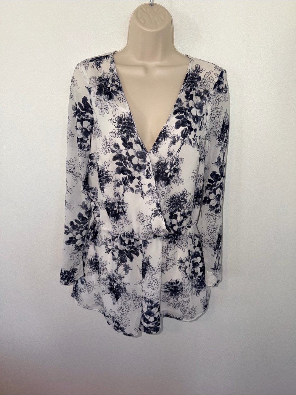 Free People White and Black Floral Wrap Romper